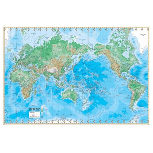 World Advanced Physical Mounted Map with Metal Silver Frame