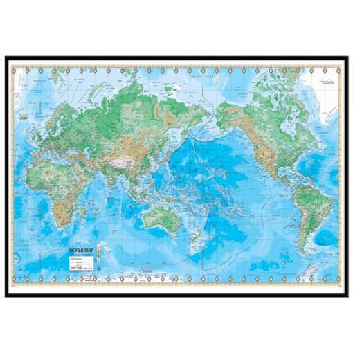 World Advanced Physical Mounted Map with Metal Black Frame