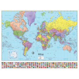 World Advanced Political Mounted Map with Metal Silver Frame