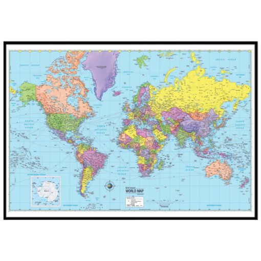 World Advanced Political Mounted Map with Metal Black Frame