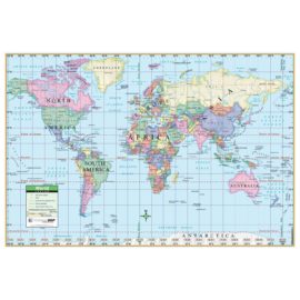 World Primary Mounted Map with Metal Silver Frame