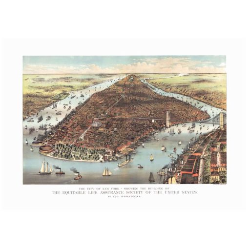 New York 1883 Historical Print with Metal Silver Frame