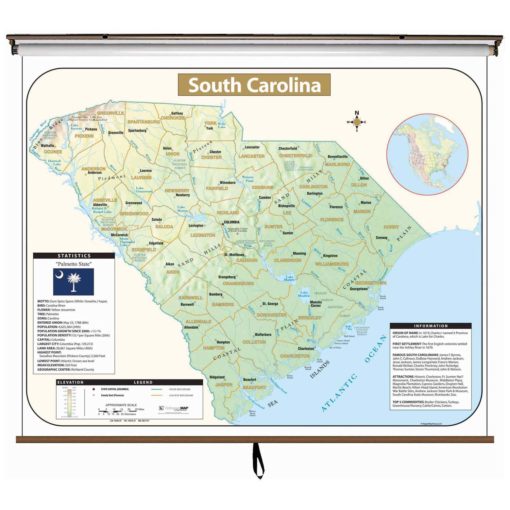 South Carolina Large Shaded Relief Wall Map