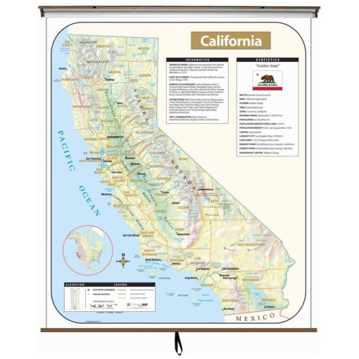 California Large Shaded Relief Wall Map