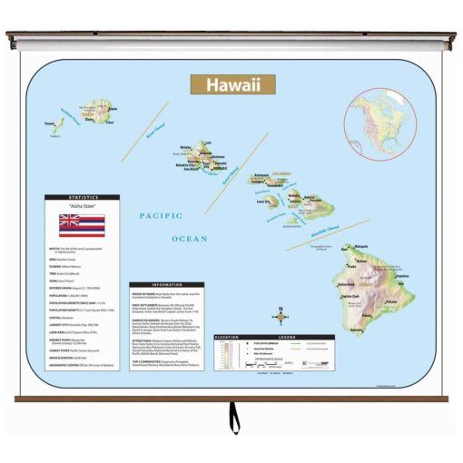 Hawaii Large Shaded Relief Wall Map