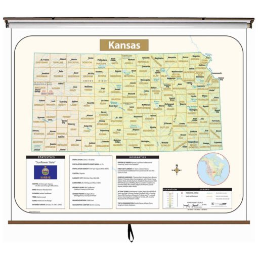 Kansas Large Shaded Relief Wall Map