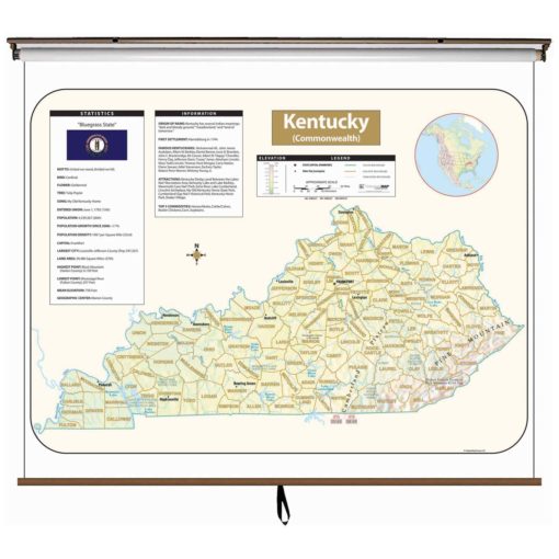 Kentucky Large Shaded Relief Wall Map