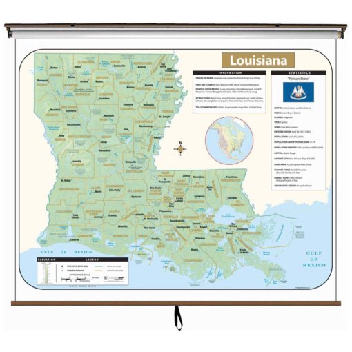 Louisiana Large Shaded Relief Wall Map