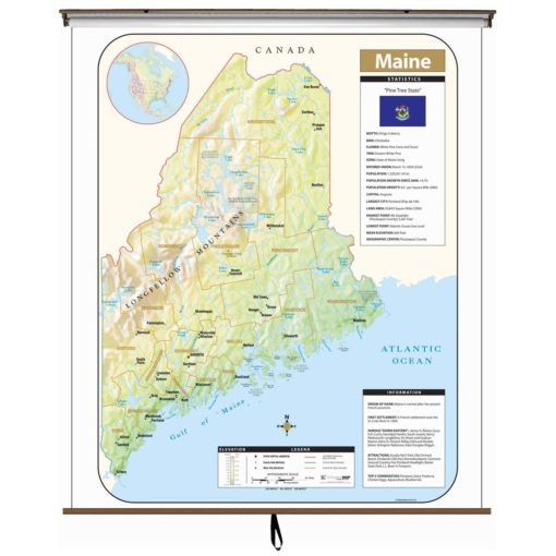 Maine Large Shaded Relief Wall Map
