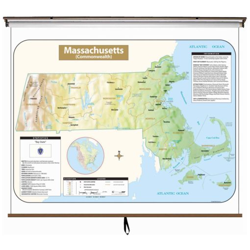 Massachusetts Large Shaded Relief Wall Map