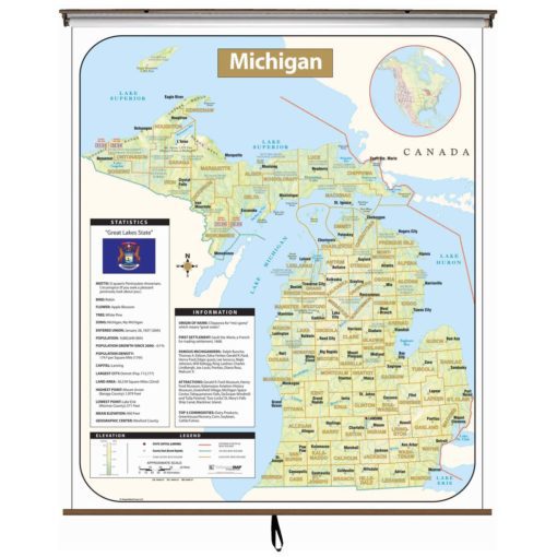 Michigan Large Shaded Relief Wall Map