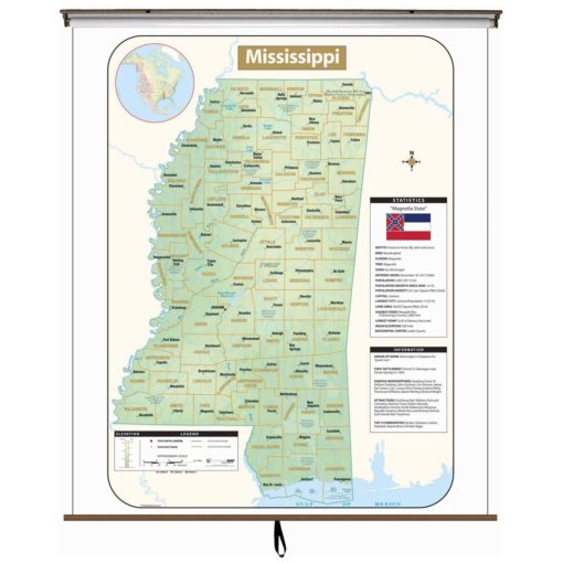 Mississippi Large Shaded Relief Wall Map
