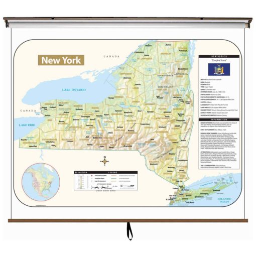 New York Large Shaded Relief Wall Map