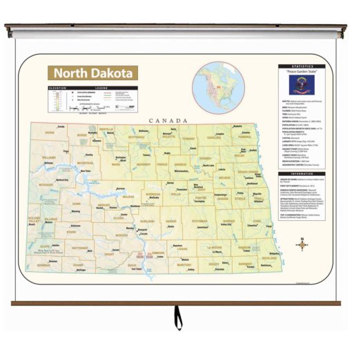 North Dakota Large Shaded Relief Wall Map