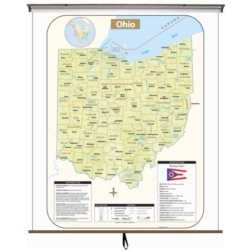 Ohio Large Shaded Relief Wall Map
