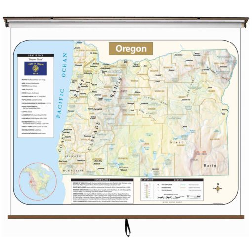 Oregon Large Shaded Relief Wall Map
