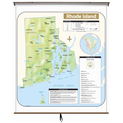 Rhode Island Large Shaded Relief Wall Map