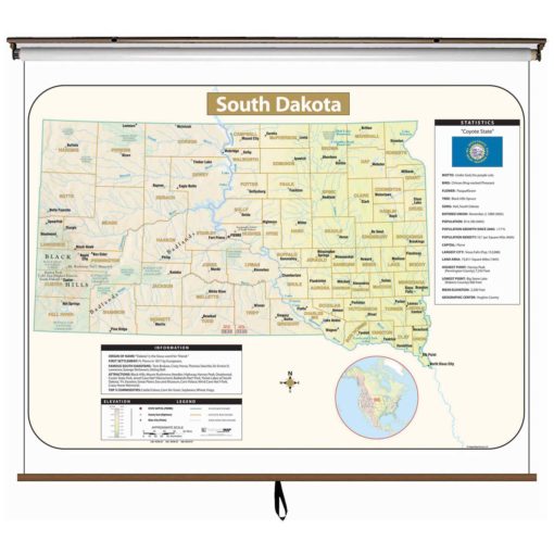 South Dakota Large Shaded Relief Wall Map