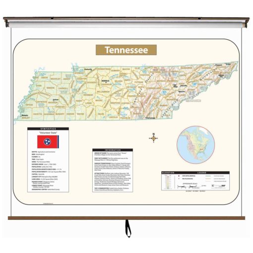 Tennessee Large Shaded Relief Wall Map
