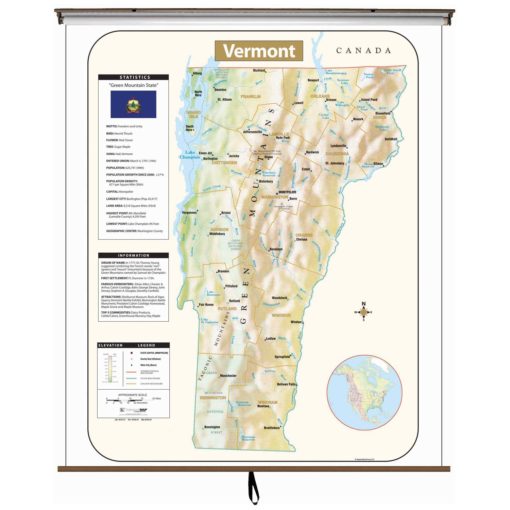 Vermont Large Shaded Relief Wall Map