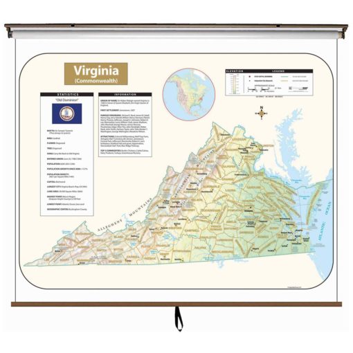 Virginia Large Shaded Relief Wall Map