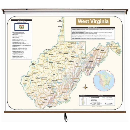 West Virginia Large Shaded Relief Wall Map