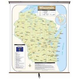 Wisconsin Large Shaded Relief Wall Map