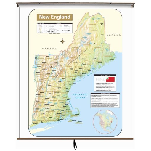 New England Large Shaded Relief Wall Map