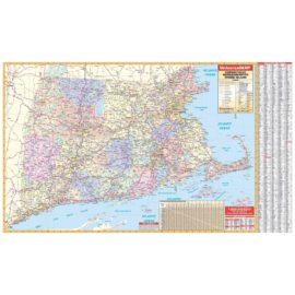 Connecticut Rhode Island & Massachusetts State Wall Map