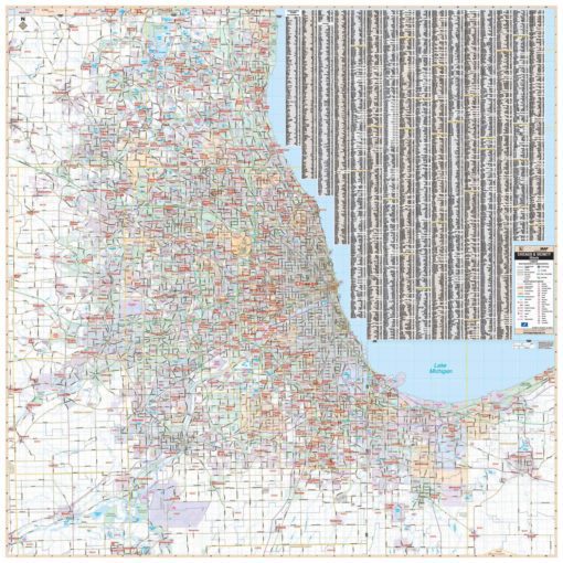 Chicago IL 50-mile Wall Map