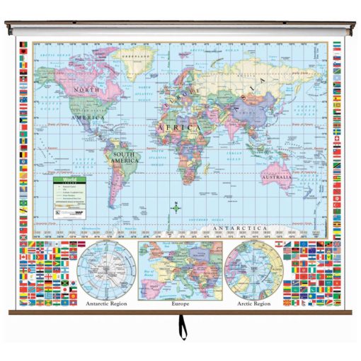 World Essential Wall Map with Flags