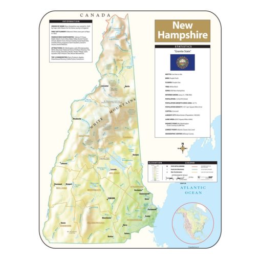 New Hampshire Shaded Relief Map
