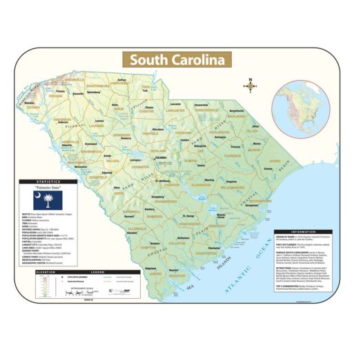 South Carolina Shaded Relief Map