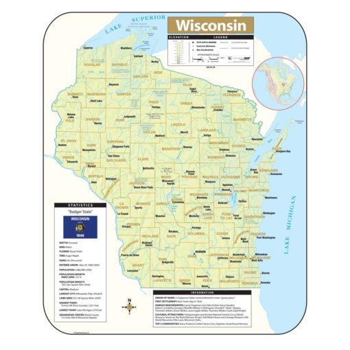 Wisconsin Shaded Relief Map