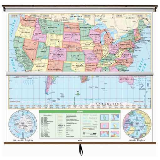 US/World Essential Combo Wall Map