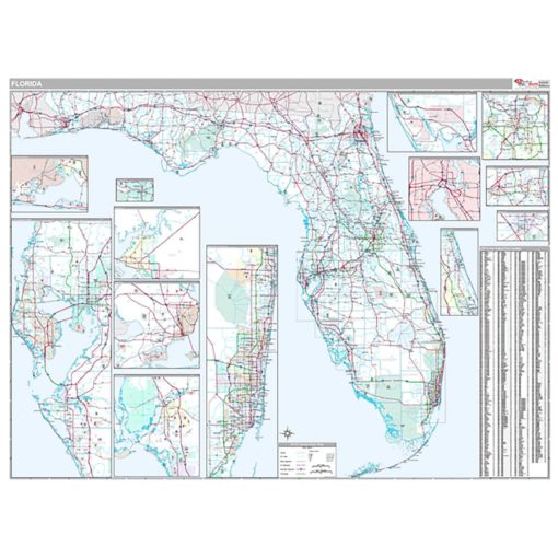 Florida 5 Digit w/Zip Codes Wall Map