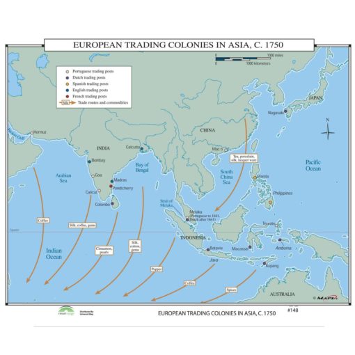 European Trading Colonies Asia c 1750