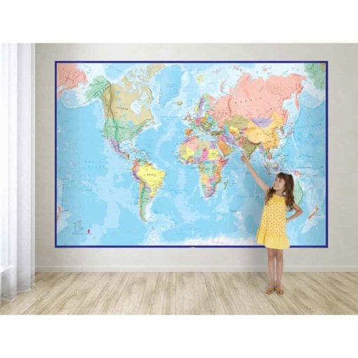 Giant World Wall Map Mural Blue by Waypoint Geographic WP81001